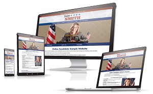 Political campaign websites on screens.
