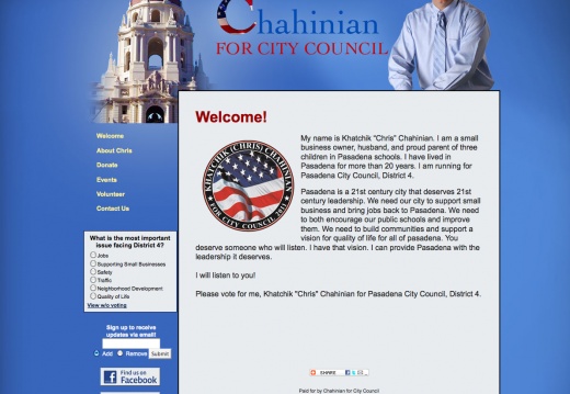 Khatchik Chris Chahinian for Pasadena City Council Campaign Website