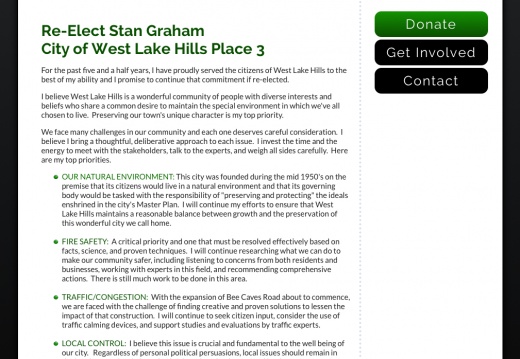 Re-Elect Stan Graham City of West Lake Hills Place 3