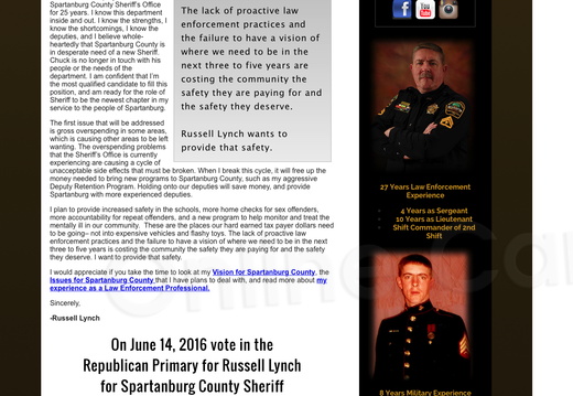 Russell Lynch for Spartanburg County Sheriff