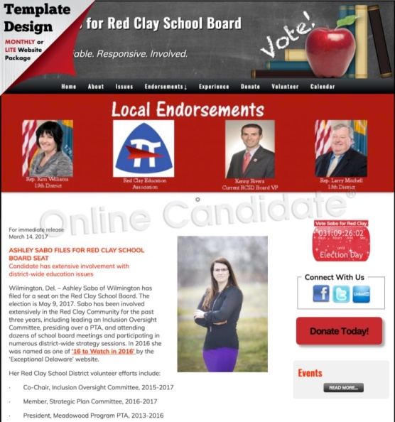 Ashley Sabo for Red Clay School Board Political Website Design