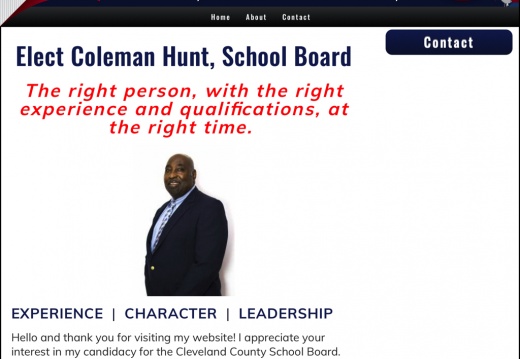 Elect Coleman Hunt for Cleveland County School Board