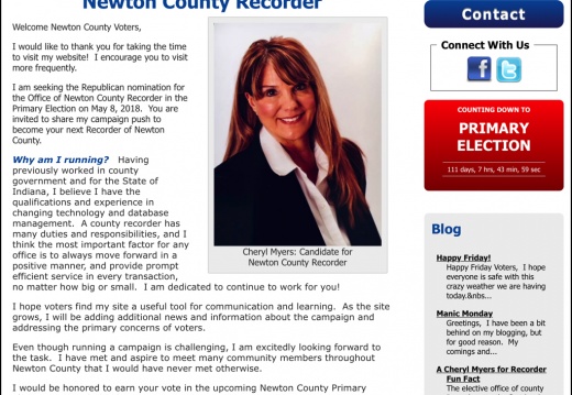 Cheryl Myers for Newton County Recorder (2879 visits) Cheryl Myers for Newton County Recorder