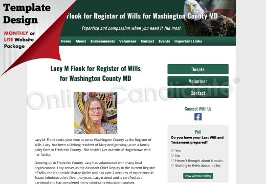 Lacy M Flook for Register of Wills for Washington County MD