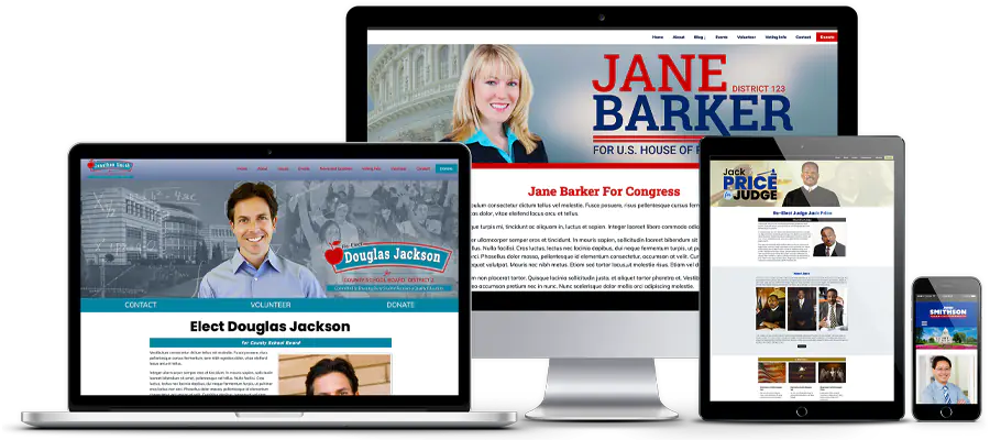 Websites for political candidates on desktop and mobile screens