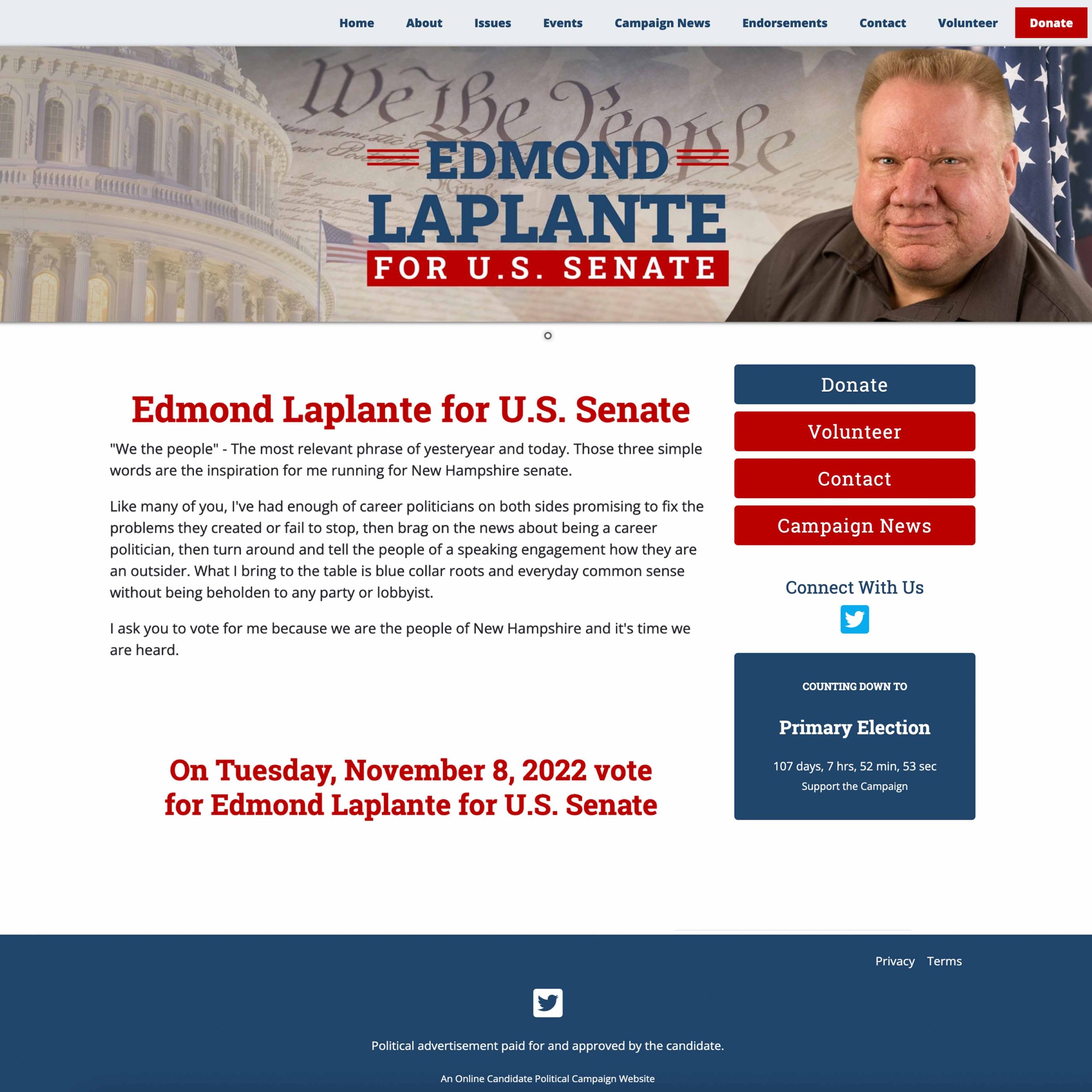 United States Senate Election Client Campaign Website Example